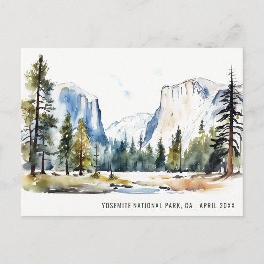 Chic Yosemite National Park CA Waterverf Reizen Briefkaart (Voorkant)