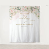 Chic zachte pastel roze rozen bruiloft achtergrond wandkleed (Voorkant)