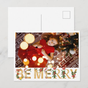 Chic Zalig Kerstmis Gouden Letters Familie Foto Feestdagenkaart