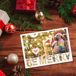 Chic Zalig Kerstmis Kids Foto Gouden Letters Feestdagenkaart