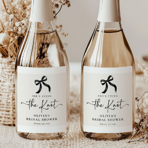 Chic Ze bindt de Knot Black Bow Vrijgezellenfeest Sparkling Wijnetiket