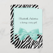 Chic Zebra Aqua Mint Ribbon Baby shower Kaart (Voorkant / Achterkant)