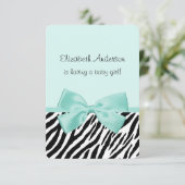 Chic Zebra Aqua Mint Ribbon Baby shower Kaart (Staand voorkant)