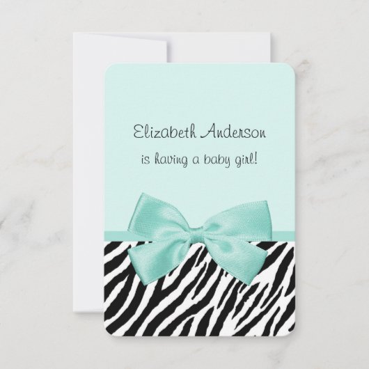 Chic Zebra Aqua Mint Ribbon Baby shower Kaart (Voorkant)