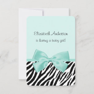 Chic Zebra Aqua Mint Ribbon Baby shower Kaart