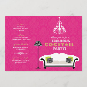 Chic Zebra Cocktail Party Invitation (hot roze) Kaart