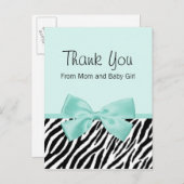 Chic Zebra Fresh Mint Bow Baby shower Bedankt Aankondigingskaart (Voorkant / Achterkant)
