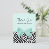 Chic Zebra Fresh Mint Bow Baby shower Bedankt Aankondigingskaart (Staand voorkant)