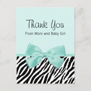 Chic Zebra Fresh Mint Bow Baby shower Hartelijk da Aankondigingskaart