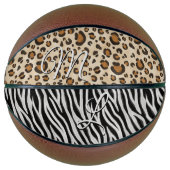 Chic Zebra Leopard Animal Print Girl's Initialen Basketbal (Voorkant)