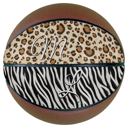 Chic Zebra Leopard Animal Print Girl's Initialen Basketbal (Voorkant)