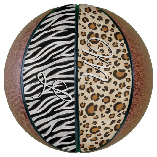 Chic Zebra Leopard Animal Print Girl's Initialen Basketbal (Verticaal)