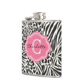 Chic Zebra Leopard en roze maatkolf Heupfles (Links)