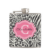 Chic Zebra Leopard en roze maatkolf Heupfles (Voorkant)