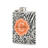 Chic Zebra Leopard & Oranje Eigen monogram Fles Heupfles (Links)