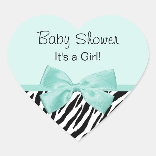 Chic Zebra Mint Ribbon Girly Baby shower Hart Sticker (Voorkant)
