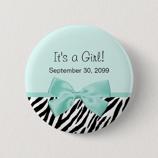 Chic Zebra Mint Ribbon Girly Geboorteaankondiging Ronde Button 5,7 Cm (Voorkant)