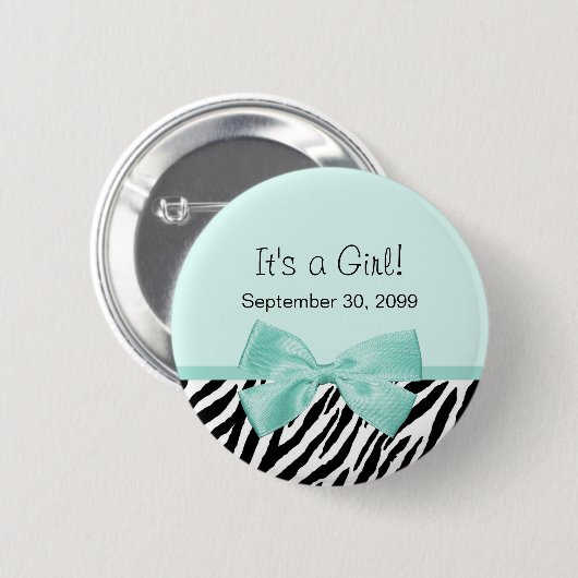 Chic Zebra Mint Ribbon Girly Geboorteaankondiging Ronde Button 5,7 Cm (Voorkant /achterkant)