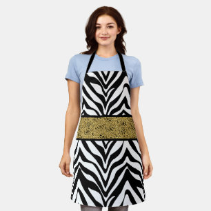 Chic Zebra Pattern Gold Glitter-Kijk Confetti Schort