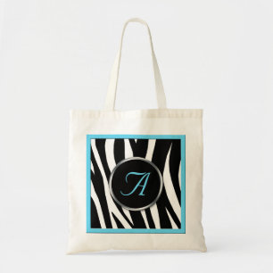 Chic Zebra Print Aqua Blue Monogram Canvas tas