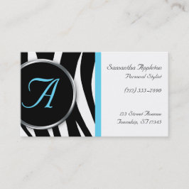 Chic Zebra Print Aqua Monogram Visitekaartjes