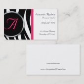 Chic Zebra Print Berry Monogram Visitekaartjes (Voorkant / Achterkant)