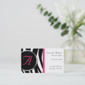 Chic Zebra Print Berry Monogram Visitekaartjes (Staand voorkant)