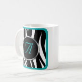 Chic Zebra Print Blauwgroen Monogram mok (Voorkant links)