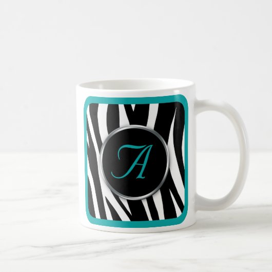 Chic Zebra Print Blauwgroen Monogram mok (Rechts)