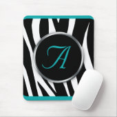 Chic Zebra Print Blauwgroen Monogram mousepad Muismat (Met muis)