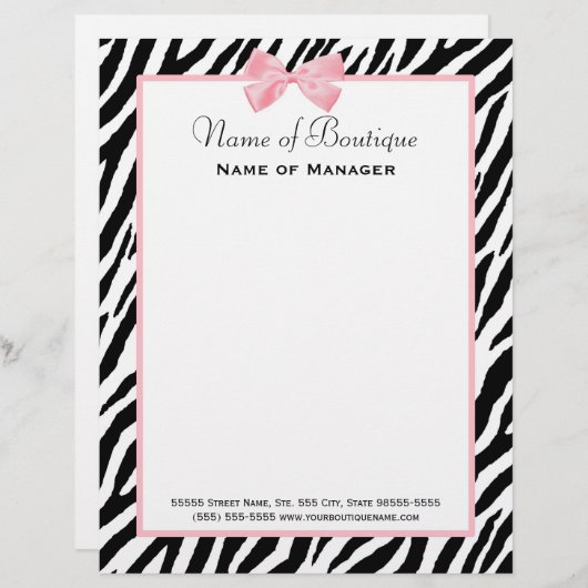 Chic Zebra Print Boutique Light True roze lint Briefhoofd Ontwerp (Voorkant / Achterkant)