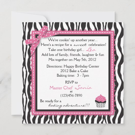 Chic Zebra Print & Cupcake Birthday Kaart (Achterkant)