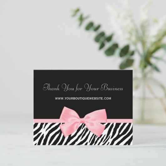 Chic Zebra Print Dank u Licht True Pink Ribbon Briefkaart (Staand voorkant)
