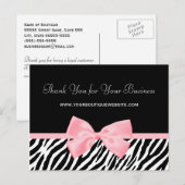 Chic Zebra Print Dank u Licht True Pink Ribbon Briefkaart (Voorkant / Achterkant)