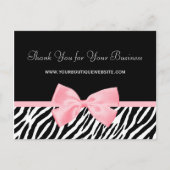 Chic Zebra Print Dank u Licht True Pink Ribbon Briefkaart (Voorkant)