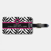 Chic Zebra Print en Pink Lace Monogram Naam Bagagelabel (Achterkant horizontaal)