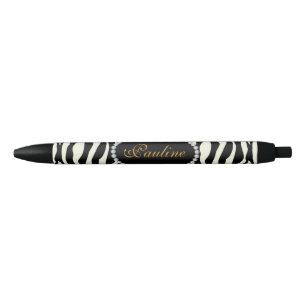 Chic Zebra Print Faux Diamond Monogram Zwarte Inkt Pen