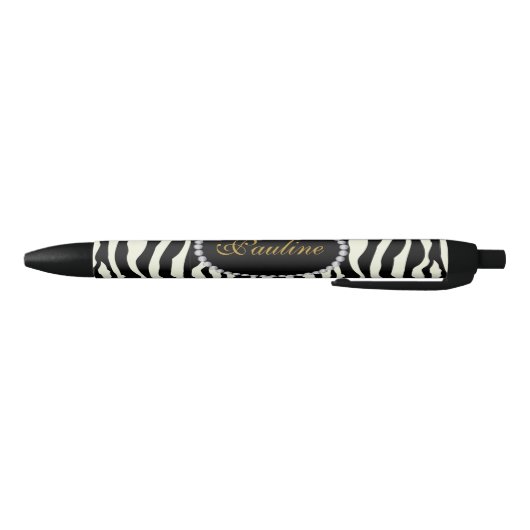 Chic Zebra Print Faux Diamond Monogram Zwarte Inkt Pen (Bodem)