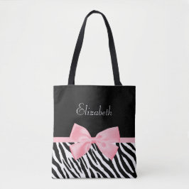 Chic Zebra Print Girly Light roze lint met naam Tote Bag