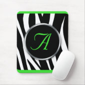 Chic Zebra Print Lime Green Monogram mousepad Muismat (Met muis)