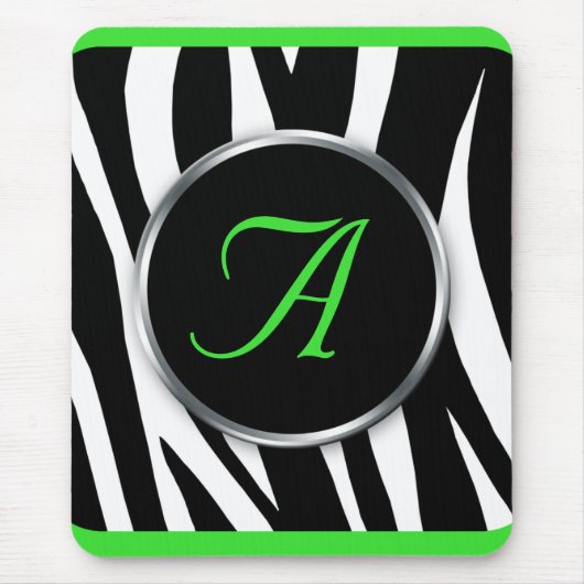 Chic Zebra Print Lime Green Monogram mousepad Muismat (Voorkant)
