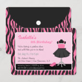 Chic Zebra Print Mode Girls Birthday Party Kaart (Voorkant / Achterkant)
