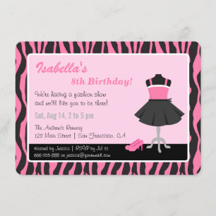 Chic Zebra Print Mode Girls Birthday Party Kaart