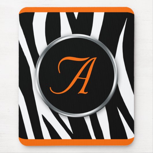 Chic Zebra Print Oranje monogram mousepad Muismat (Voorkant)