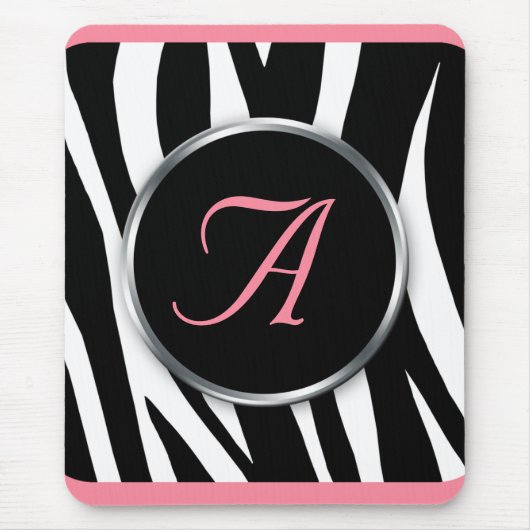 Chic Zebra Print Pink Monogram mousepad Muismat (Voorkant)