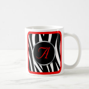 Chic Zebra Print Red Monogram mok