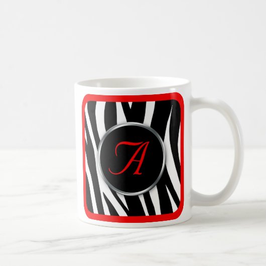 Chic Zebra Print Red Monogram mok (Rechts)
