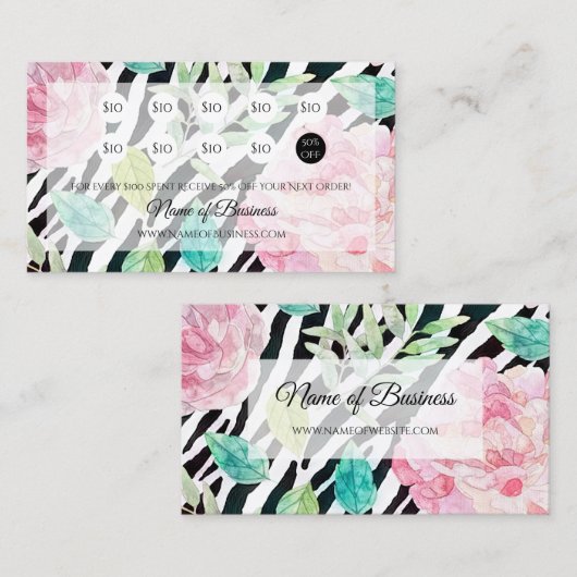 Chic Zebra Print roze Floral Loyalty Rewards (Voorkant / Achterkant)