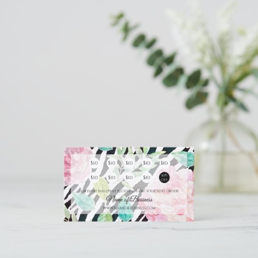 Chic Zebra Print roze Floral Loyalty Rewards (Staand voorkant)