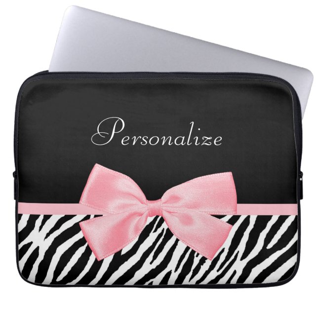 Chic Zebra Print Soft Girly Light Roze lint Laptop Sleeve (Voorkant)